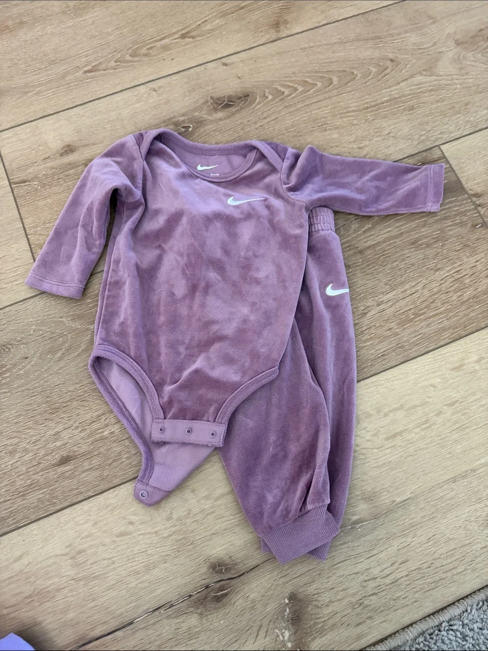 Nike Purple Velour Baby Bodysuit and Pants Set